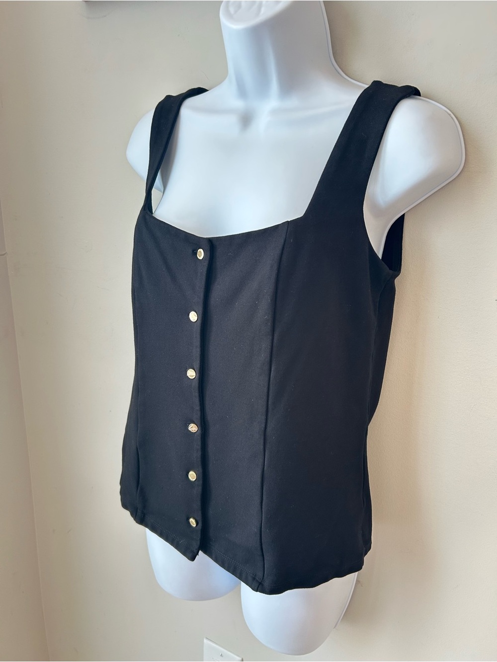 Nine West Black Square Neck Elevated Basic Tank Top Size M